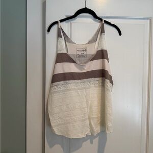 Vintage Free People Women's Striped Tank Top - Cream and Brown